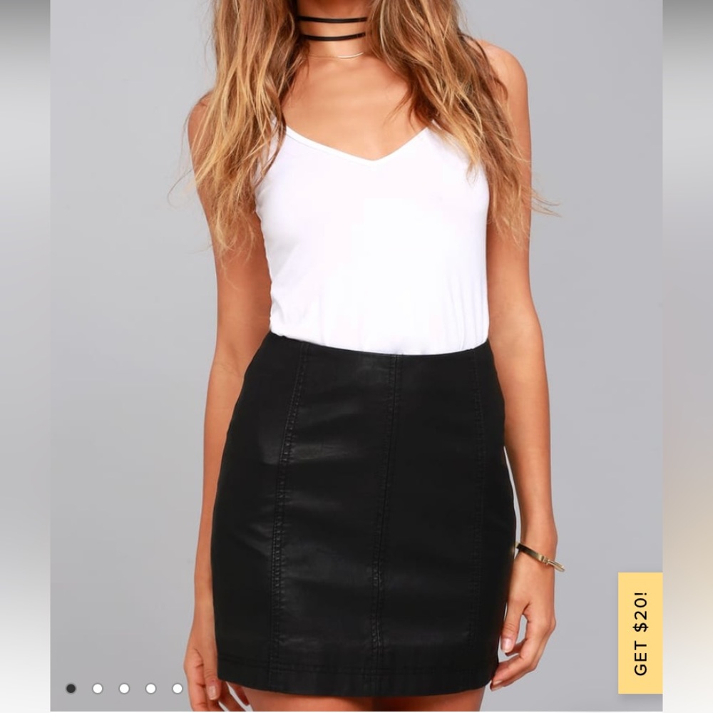 Free people modern femme vegan faux leather black mini skirt size 6